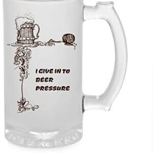 Crazy Sutra Funny and Cool Quote IGivenInToBeer Printed Clear Frosted Glass Beer Mug for Friends/Brother/Boyfriend (500ml)