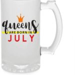 Crazy Sutra Funny and Cool Quote Queen are Born in July Printed Clear Frosted Glass Beer Mug for Friends/Brother/Boyfriend (500ml)