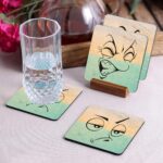 Crazy Sutra Premium HD Printed Standard Size Coasters for Tea Coffee, Cups, Mugs Beer, Cans Bar Glass, Home Kitchen, Office Desk Set of-4 (Cos-FaceExpression-3)