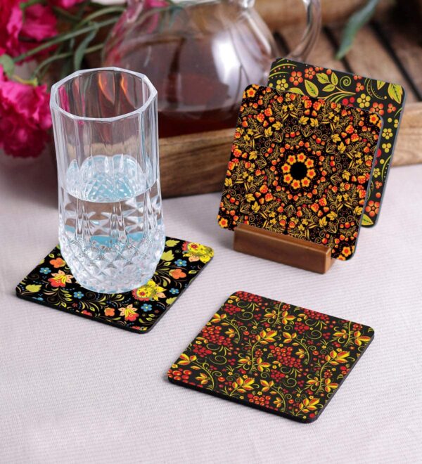 Crazy Sutra Premium HD Printed Standard Size Coasters for Tea Coffee, Cups, Mugs Beer, Cans Bar Glass, Home Kitchen, Office Desk Set of-4 (Cos-Pattern15-3)