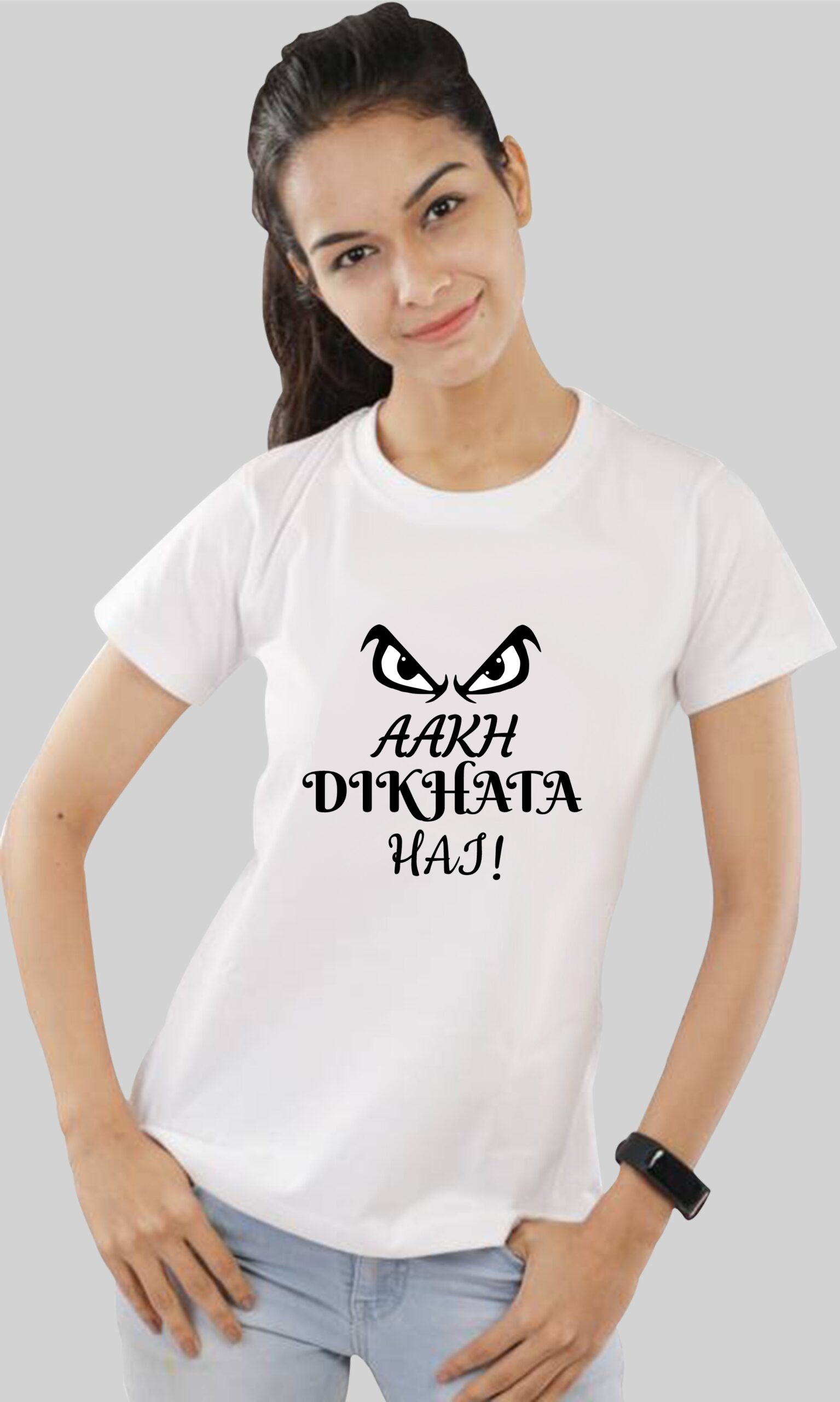 Crazy Sutra Half Sleeve Casual Printed Aankh Dikhata Hai Women's Tshirt |Funky Tshirts