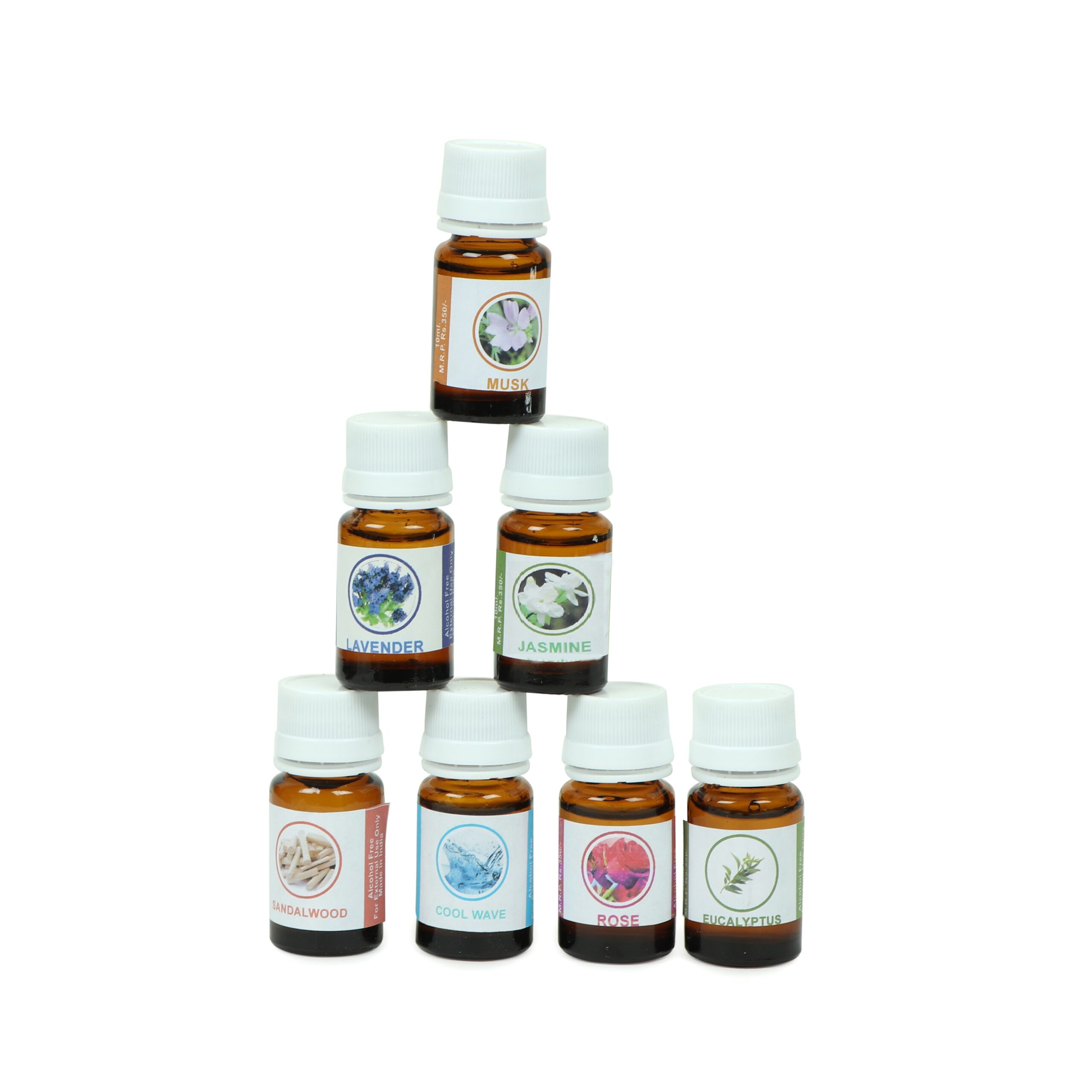 Crazy Sutra Aroma soap making Fragrances Set of 07 Oils in a Combo Pack 10ml Each (Rose, Jasmine, Lavender, Sandal, Eucalyptus, Cool Water, Musk)