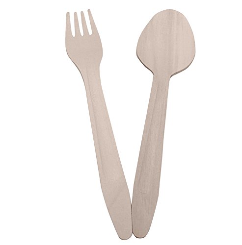 Crazy Sutra Combo of Disposable Wooden Spoon (50Pc) Fork (50Pc) for Lunch Dinner Functions,Parties,Wedding, Birthdays, Travel Great for Parties, Bbqs, Picnics and Events