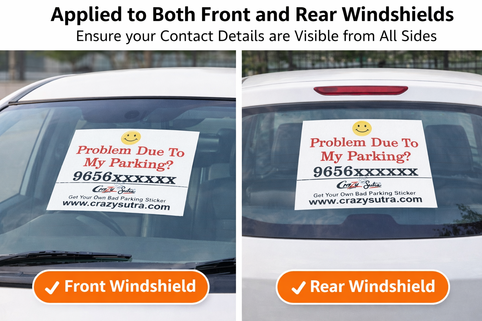 Crazy Sutra Mobile Number Sticker for Car | Contact Car Owner Sticker | Custom Window Stickers (Pack of 2, Personalized Your Phone Number)