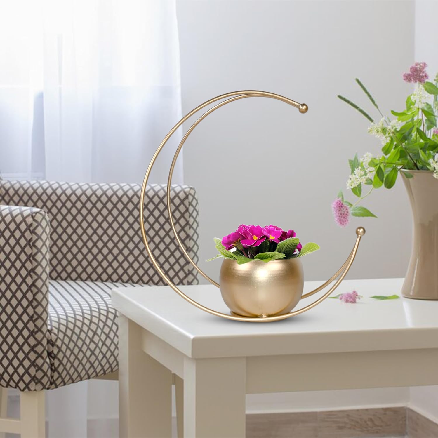 Geometric Metal Flower Vase Diwali Gift Items for Home Decoration Tabletop, Side Table, Living Room, Home Office Decoration, Home Decorative Items, Golden 9 Inches Height