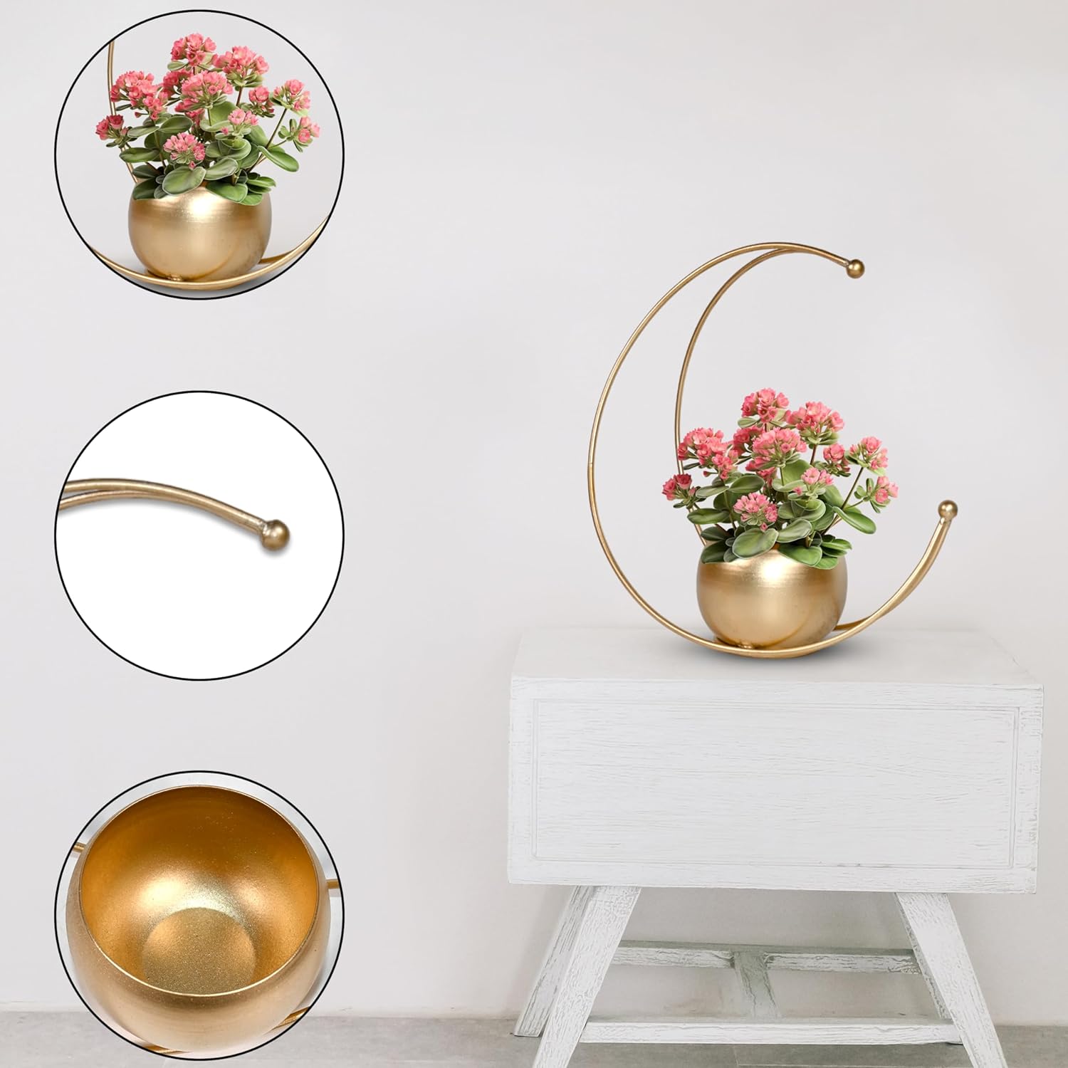 Geometric Metal Flower Vase Diwali Gift Items for Home Decoration Tabletop, Side Table, Living Room, Home Office Decoration, Home Decorative Items, Golden 9 Inches Height