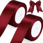 Maroon satin ribbon roll pack of 2, 10 meters each, 1-inch wide – perfect for gift wrapping, crafts, wedding décor, and invitations.