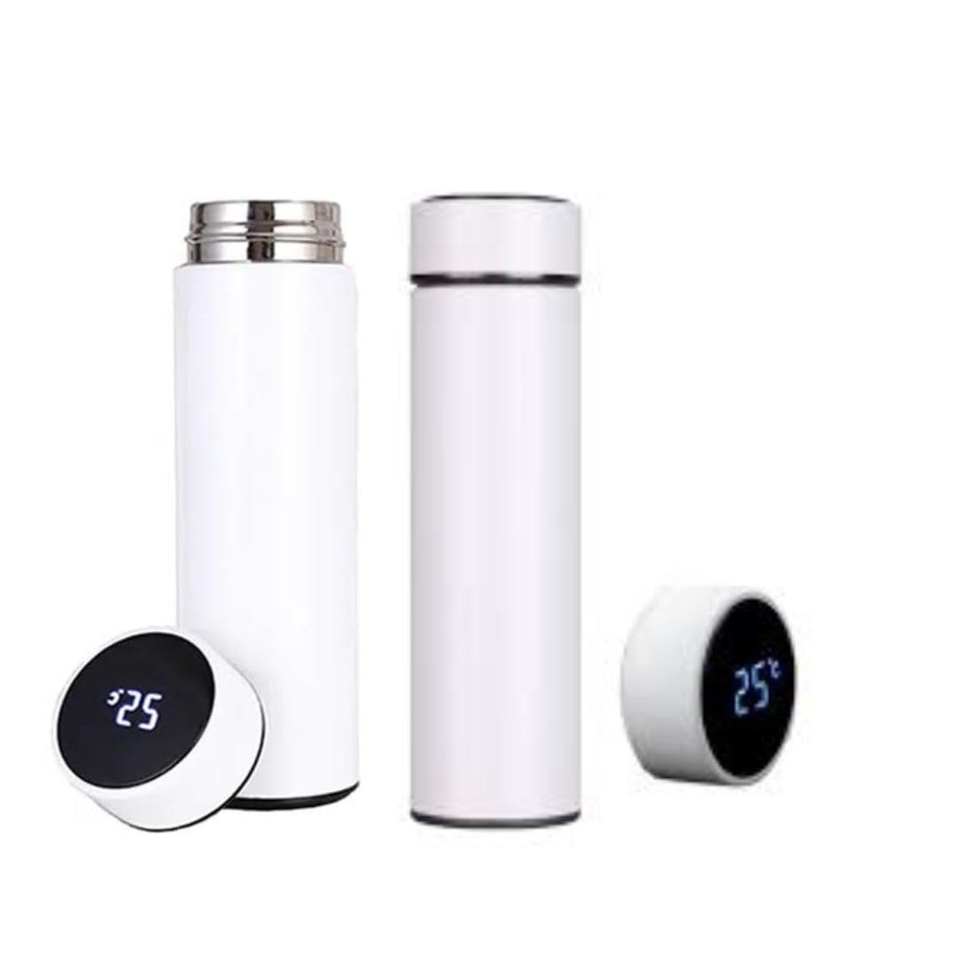 Crazy Sutra Smart Temperature Bottle 500ml White – Aluminium Leak-Proof Flask with LED Temperature Display, Hot & Cold Retention, for Gym, Office, Kids, Travel, Sports