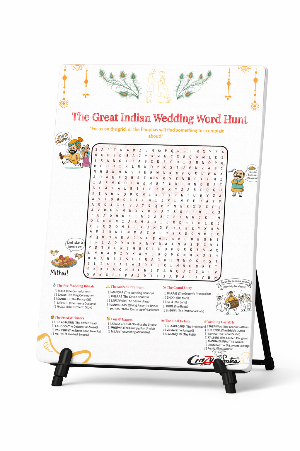 Playzo by Crazy Sutra The Great Indian Wedding Word Hunt Game | A3 Size Activity Sheet Pack of 4 with Solution | Fun Wedding Game for Guests, Baraat & Mehendi Celebrations
