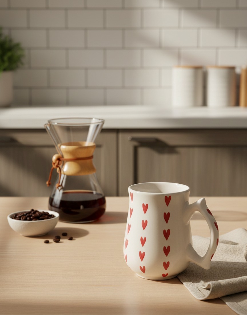 Naturra by Crazy Sutra White Ceramic Coffee Mug with Heart Print | Stylish Printed Tea & Coffee Cup | Microwave & Dishwasher Safe Mug for Home, Office & Gifting