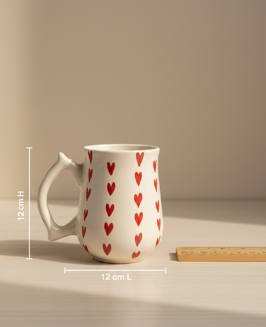Naturra by Crazy Sutra White Ceramic Coffee Mug with Heart Print | Stylish Printed Tea & Coffee Cup | Microwave & Dishwasher Safe Mug for Home, Office & Gifting