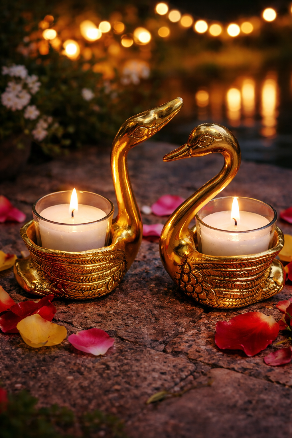 Sukoon by Crazy Golden Swan Tealight Candle Holders Set of 2 | Decorative Metal Swan Diya with Glass Tealight Cups | Luxury Home Décor & Festive Candle Stand for Diwali, Wedding & Gifting