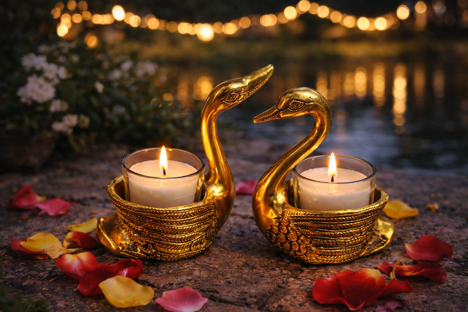 Sukoon by Crazy Golden Swan Tealight Candle Holders Set of 2 | Decorative Metal Swan Diya with Glass Tealight Cups | Luxury Home Décor & Festive Candle Stand for Diwali, Wedding & Gifting