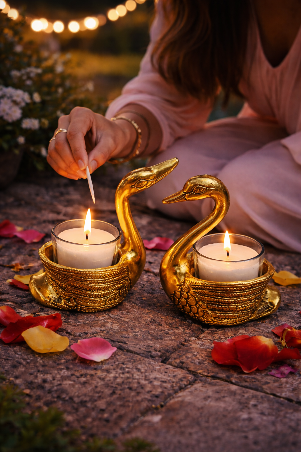 Sukoon by Crazy Golden Swan Tealight Candle Holders Set of 2 | Decorative Metal Swan Diya with Glass Tealight Cups | Luxury Home Décor & Festive Candle Stand for Diwali, Wedding & Gifting