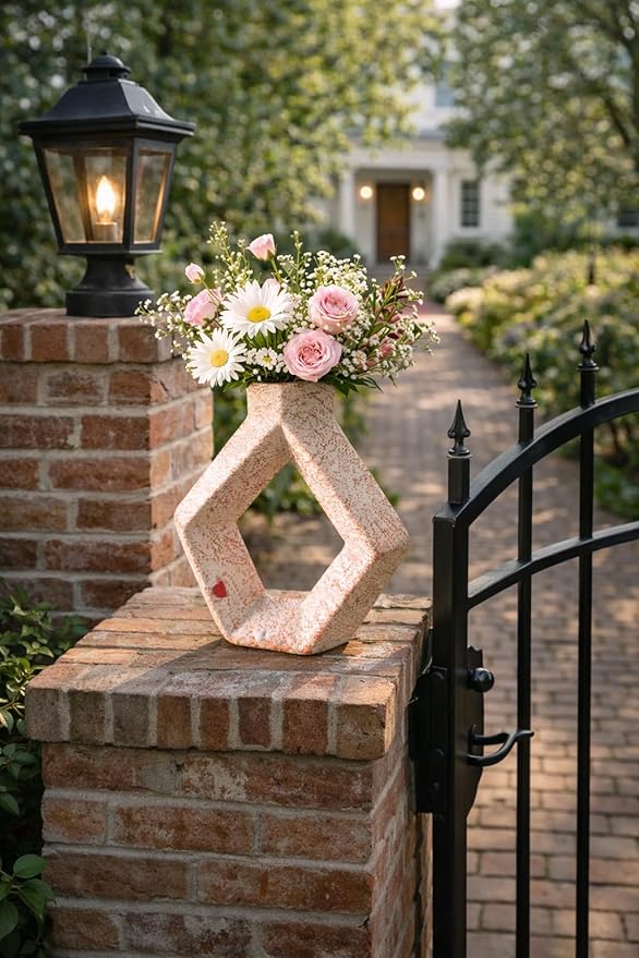 Sukoon by Crazy Sutra Handcrafted Pentagon Ceramic Decor Vase | Abstract Hollow Geometric Design | Modern Tabletop & Shelf Home Décor Accent