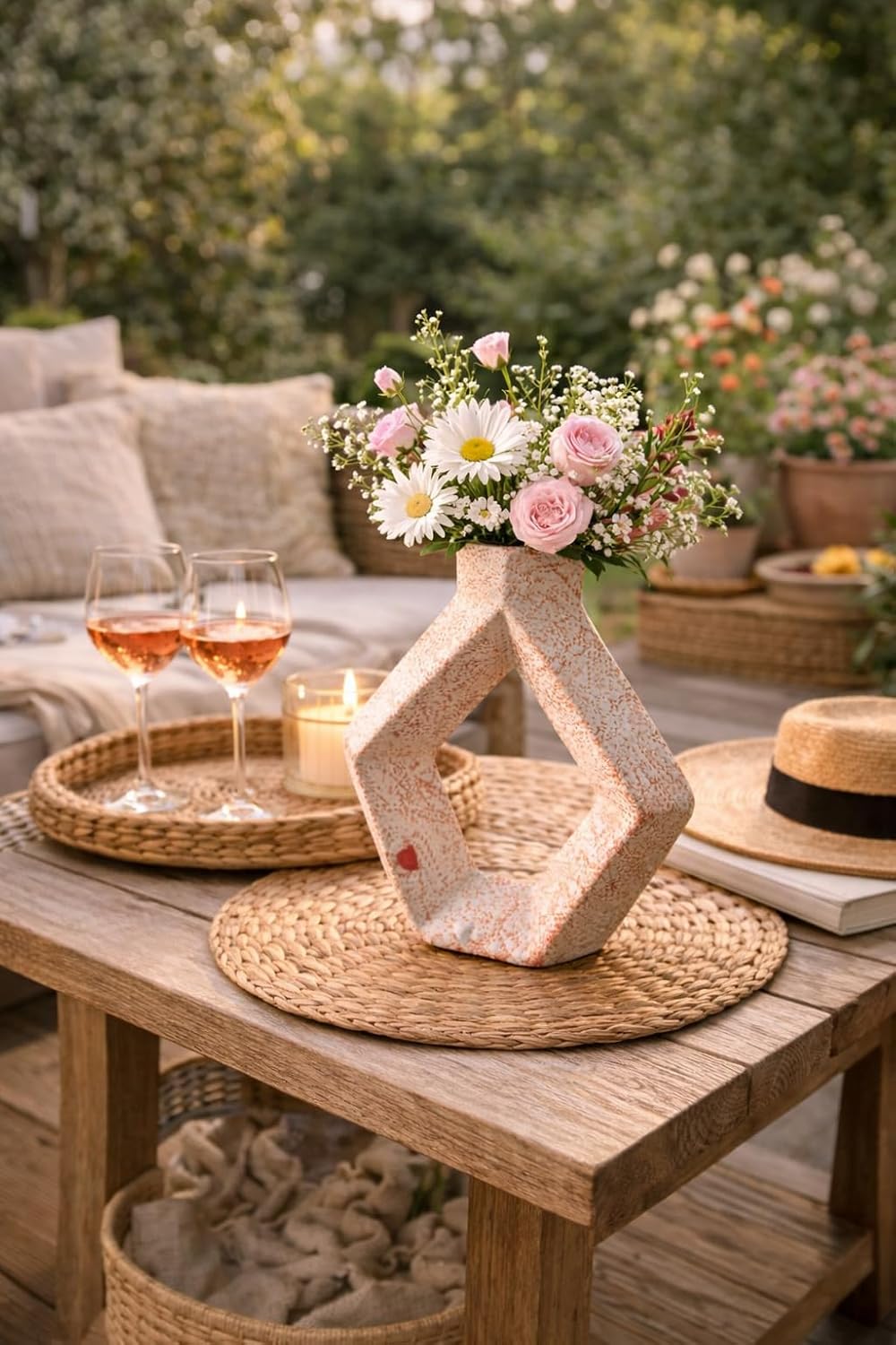 Sukoon by Crazy Sutra Handcrafted Pentagon Ceramic Decor Vase | Abstract Hollow Geometric Design | Modern Tabletop & Shelf Home Décor Accent