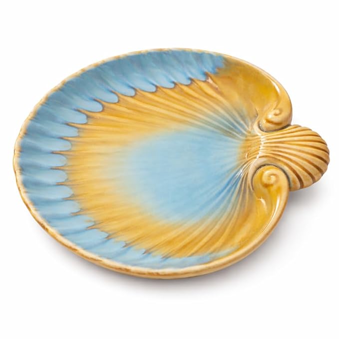 Crazy Sutra Naturra Ceramic Shell Shape Serving Platter with Dip Bowl | Decorative Snack & Appetizer Plate for Chips, Dry Fruits, Starters & Desserts | Stylish Tableware for Home & Parties