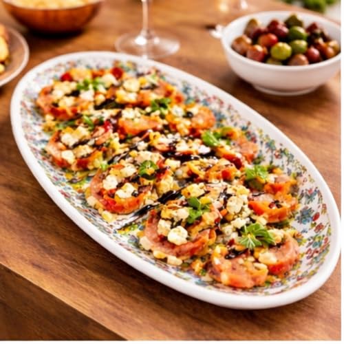 Crazy Sutra Naturra Floral Printed Ceramic Oval Serving Platter | Long Designer Serving Plate for Snacks, Starters, Sushi & Desserts | Elegant Dining & Party Serving Dish for Home Kitchen