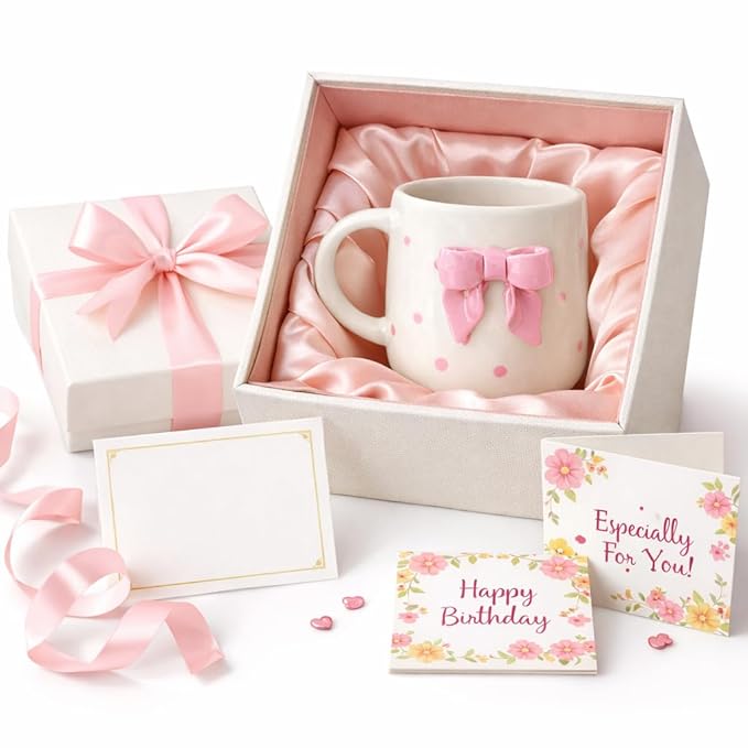 Crazy Sutra Siply Mapland Ribbon Cute Pink Bow Ceramic Coffee Mug | 3D Bow Design Tea Cup | Stylish Printed Mug for Tea, Coffee & Milk | Gift Mug for Girls, Friends & Office (Pink Bow