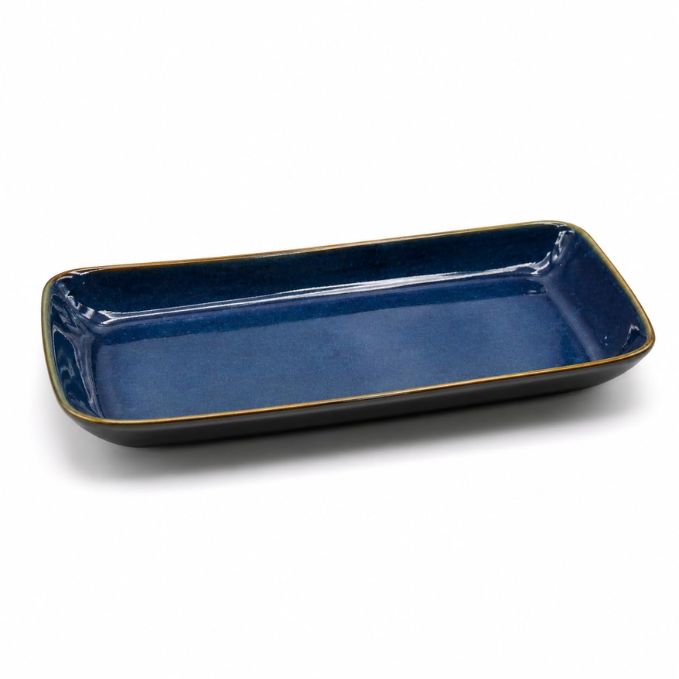 Crazy Sutra Naturra Blue Slide Ceramic Serving Platter | Rectangular Stoneware Snack & Appetizer Tray | Modern Dinner Serveware