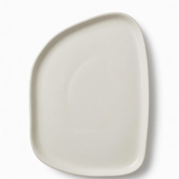 Crazy Sutra Naturra White Ceramic Teda MEDA Serving Platte | Irregular Modern Abstract Snack & Appetizer Plate | Elegant Stoneware Serving Dish
