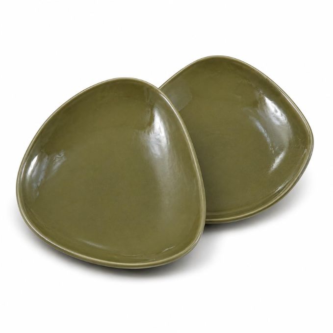Crazy Sutra Naturra Green Triangle Ceramic Serving Plate Set of 2 | Modern Snack, Dessert & Appetizer Plates | Stoneware Tableware