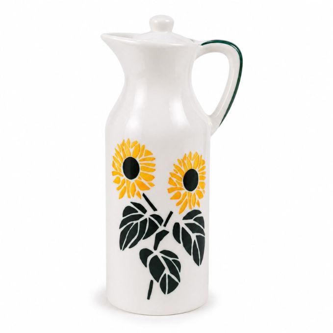 Crazy Sutra Naturra Sunflower Ceramic Oil Dispenser Bottle | Decorative Vinegar & Olive Oil Pourer with Lid | Kitchen Serving Cruet