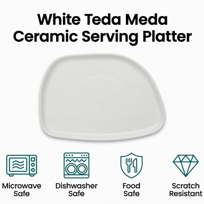 Crazy Sutra Naturra White Ceramic Teda MEDA Serving Platte | Irregular Modern Abstract Snack & Appetizer Plate | Elegant Stoneware Serving Dish