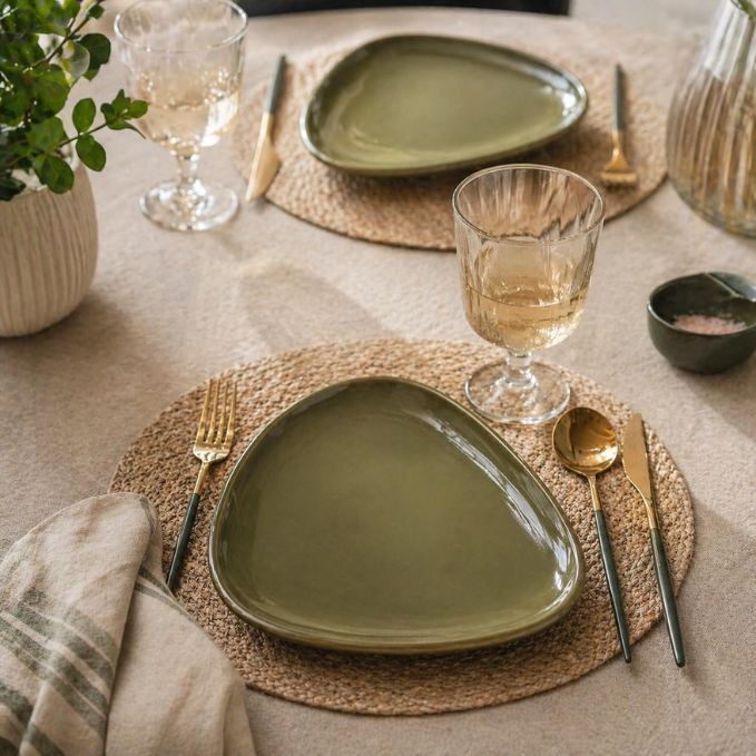 Crazy Sutra Naturra Green Triangle Ceramic Serving Plate Set of 2 | Modern Snack, Dessert & Appetizer Plates | Stoneware Tableware