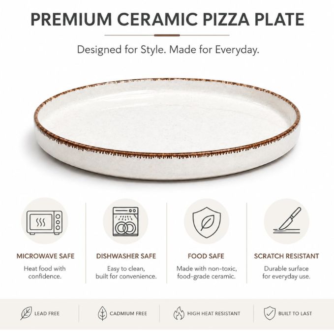 Crazy Sutra Naturra Ceramic Pizza Plate Set of 2 | Rustic Stoneware Pizza Serving Plates | Microwave & Dishwasher Safe Dinnerware