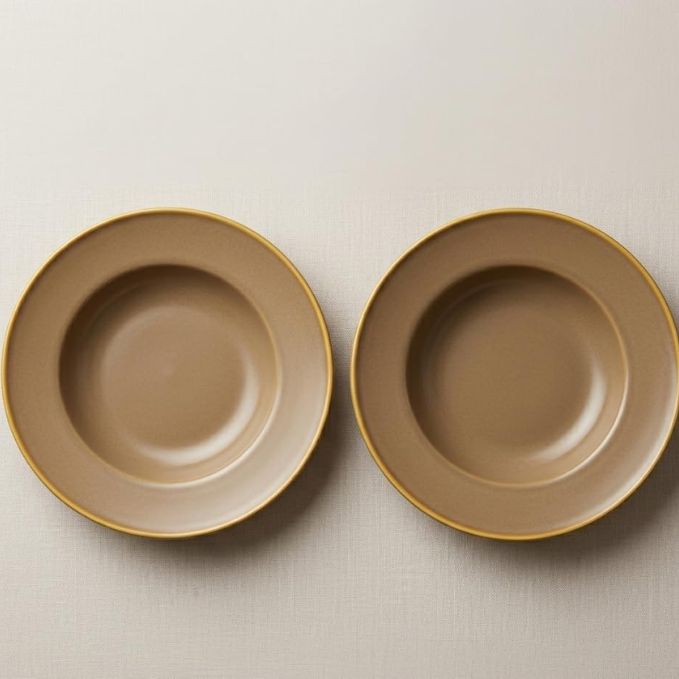 Crazy Sutra Naturra Brown Ceramic Plate Set of 2 | Stoneware Soup & Salad Bowls | Wide Rim Dinner Serving Plates