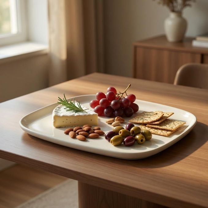 Crazy Sutra Naturra White Ceramic Teda MEDA Serving Platte | Irregular Modern Abstract Snack & Appetizer Plate | Elegant Stoneware Serving Dish