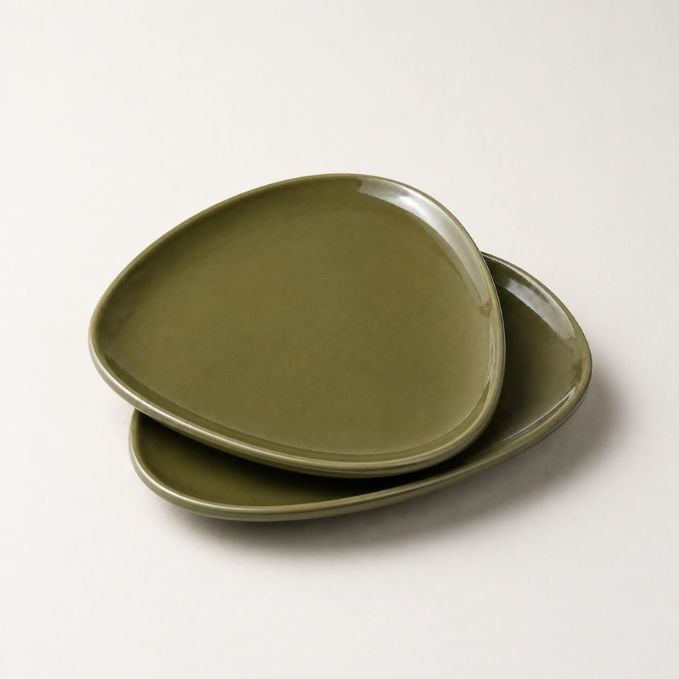 Crazy Sutra Naturra Green Triangle Ceramic Serving Plate Set of 2 | Modern Snack, Dessert & Appetizer Plates | Stoneware Tableware