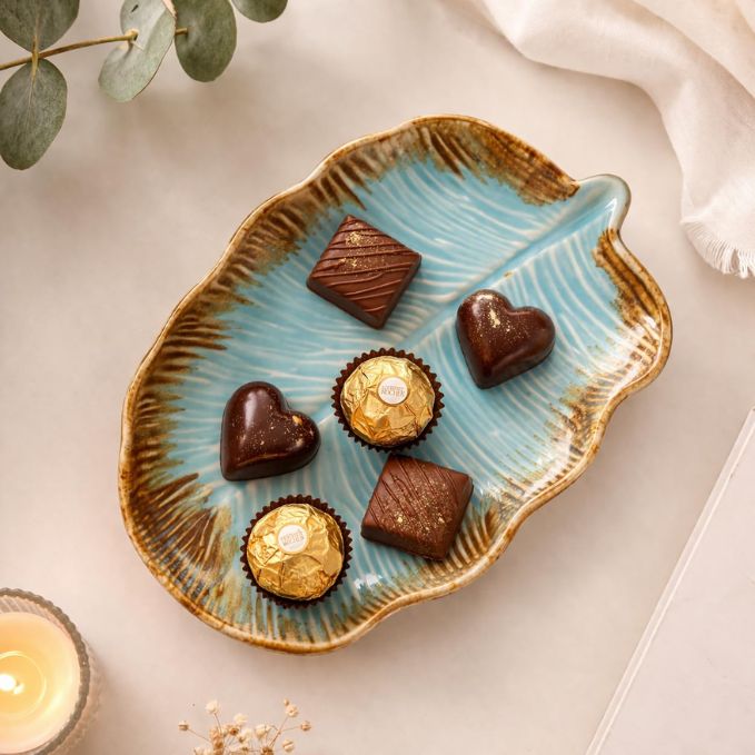 Crazy Sutra Naturra Leaf Shape Ceramic Serving Platter – Designer Snack & Dry Fruit Tray for Dining, Serving & Home Décor