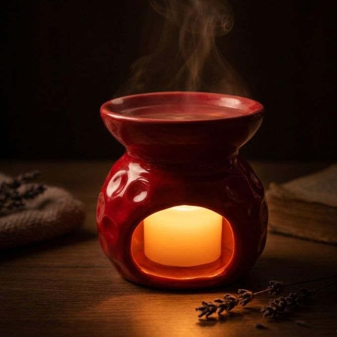 Luxury Red Ceramic Aroma Oil Burner – Decorative Wax Melt Diffuser for Home