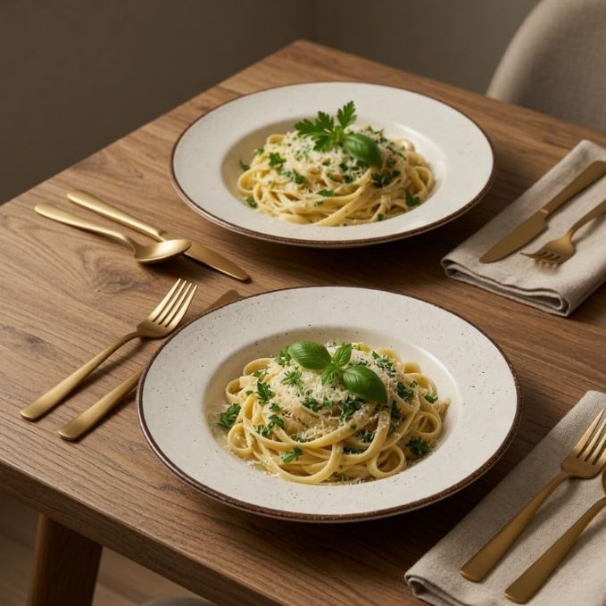 Crazy Sutra Naturra Ivory White Ceramic Pasta Plate Set of 2 | Handcrafted Stoneware Soup & Pasta Bowls | Deep Dinner Serving Plates | Microwave & Dishwasher Safe