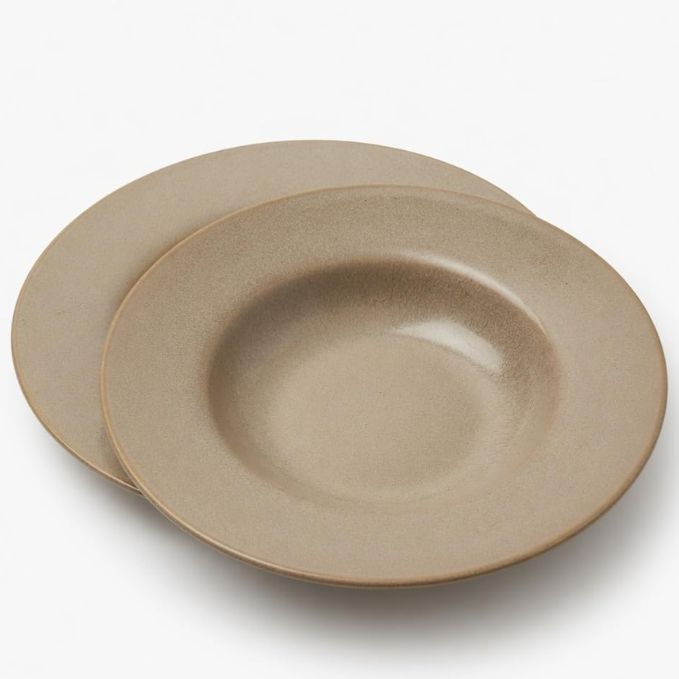 Crazy Sutra Naturra Brown Ceramic Plate Set of 2 | Stoneware Soup & Salad Bowls | Wide Rim Dinner Serving Plates