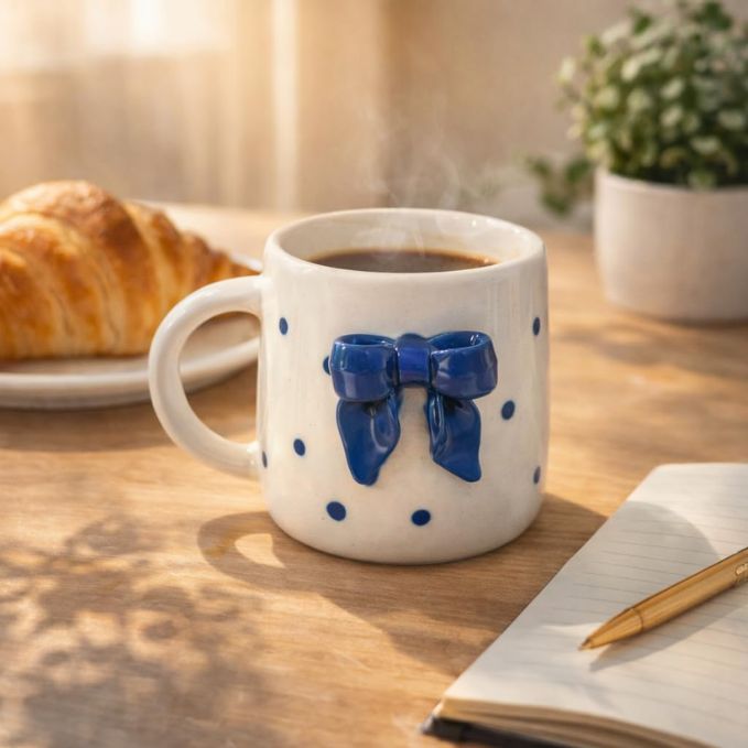 Cute Blue Bow Ceramic Coffee Mug Online in India