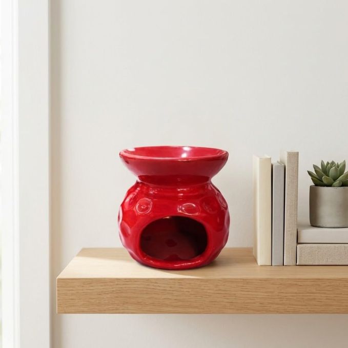 Luxury Red Ceramic Aroma Oil Burner – Decorative Wax Melt Diffuser for Home