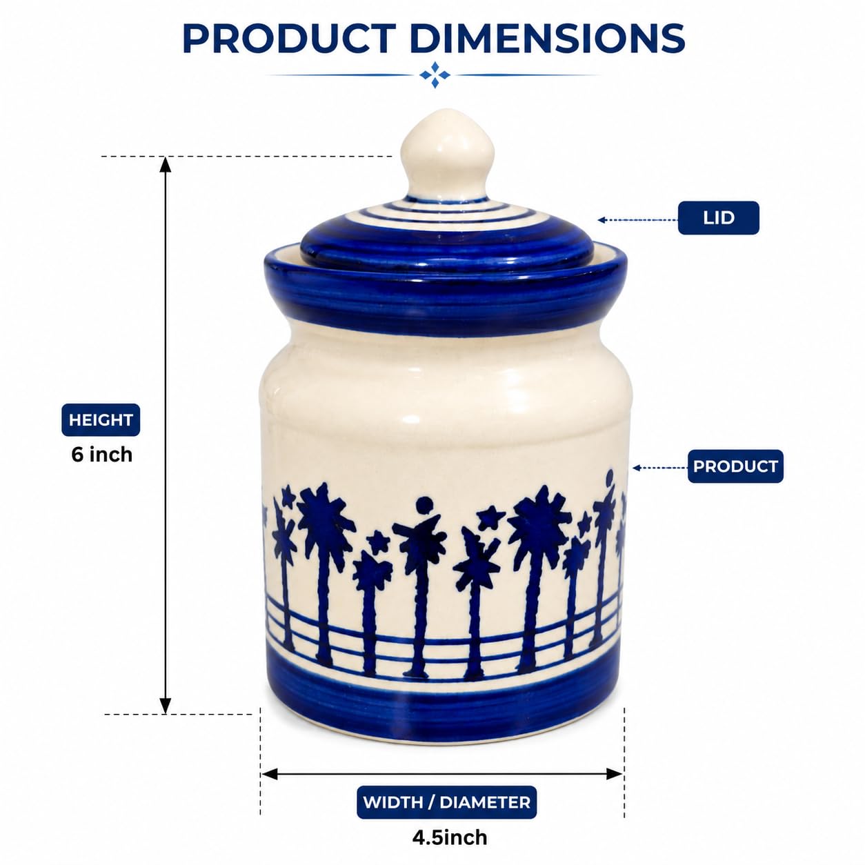 Crazy Sutra Naturra Ceramic Storage Jar with Lid | Blue & White Floral Kitchen Canister