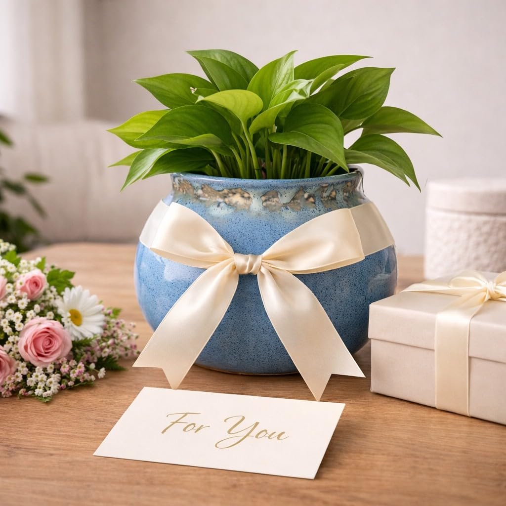 Crazy Sutra Sukoon Blue Ceramic Planter Pot | Glazed Round Indoor & Outdoor Planter for Succulents, Cactus, Bonsai & Small Plants