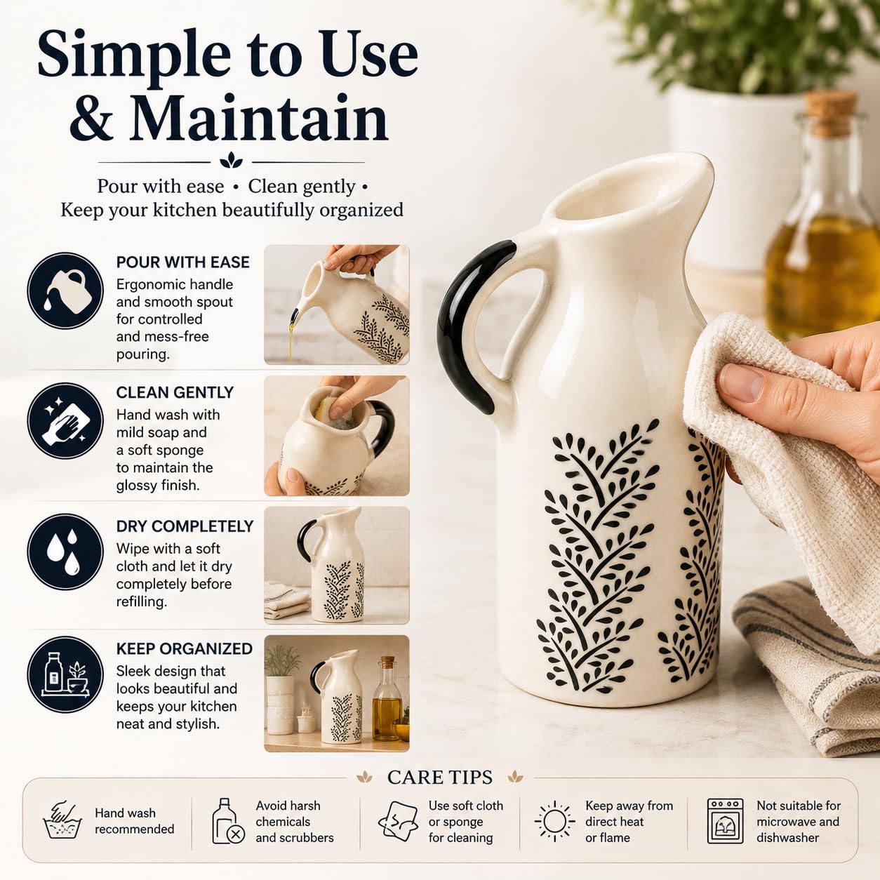 Ceramic Oil Dispenser Bottle with Handle | Crazy Sutra Naturra