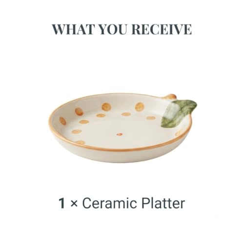 Crazy Sutra Ceramic Decorative Serving Plates – Orange Dot & Leaf Design, Set of 2