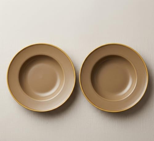 Naturra Brown Ceramic Pasta Plate Set of 2 with Floral Design