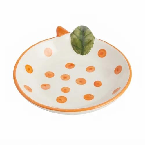 Crazy Sutra Ceramic Decorative Serving Plates – Orange Dot & Leaf Design, Set of 2