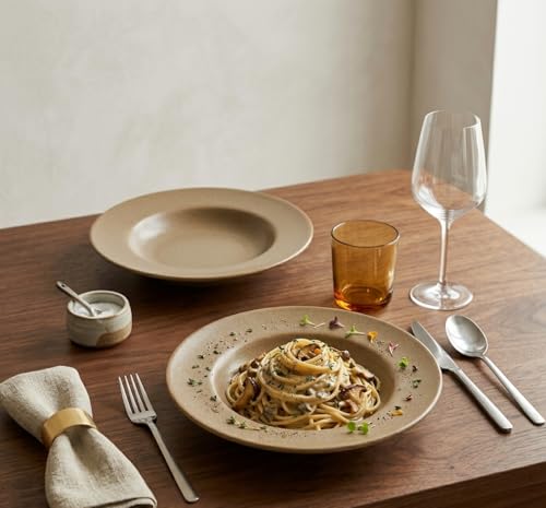 Naturra Brown Ceramic Pasta Plate Set of 2 with Floral Design