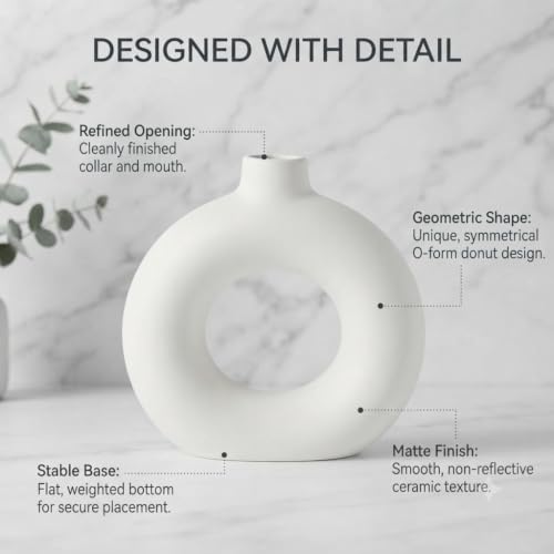 White Ceramic Donut Vase 4 Inch for Home Décor