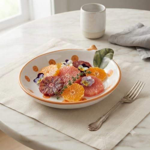 Crazy Sutra Ceramic Decorative Serving Plates – Orange Dot & Leaf Design, Set of 2