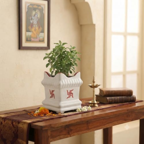 Crazy Sutra White Ceramic Tulsi Planter Pot – 7 cm