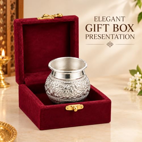 Crazy Sutra Aluminium Silver Kalash with Embossed Design